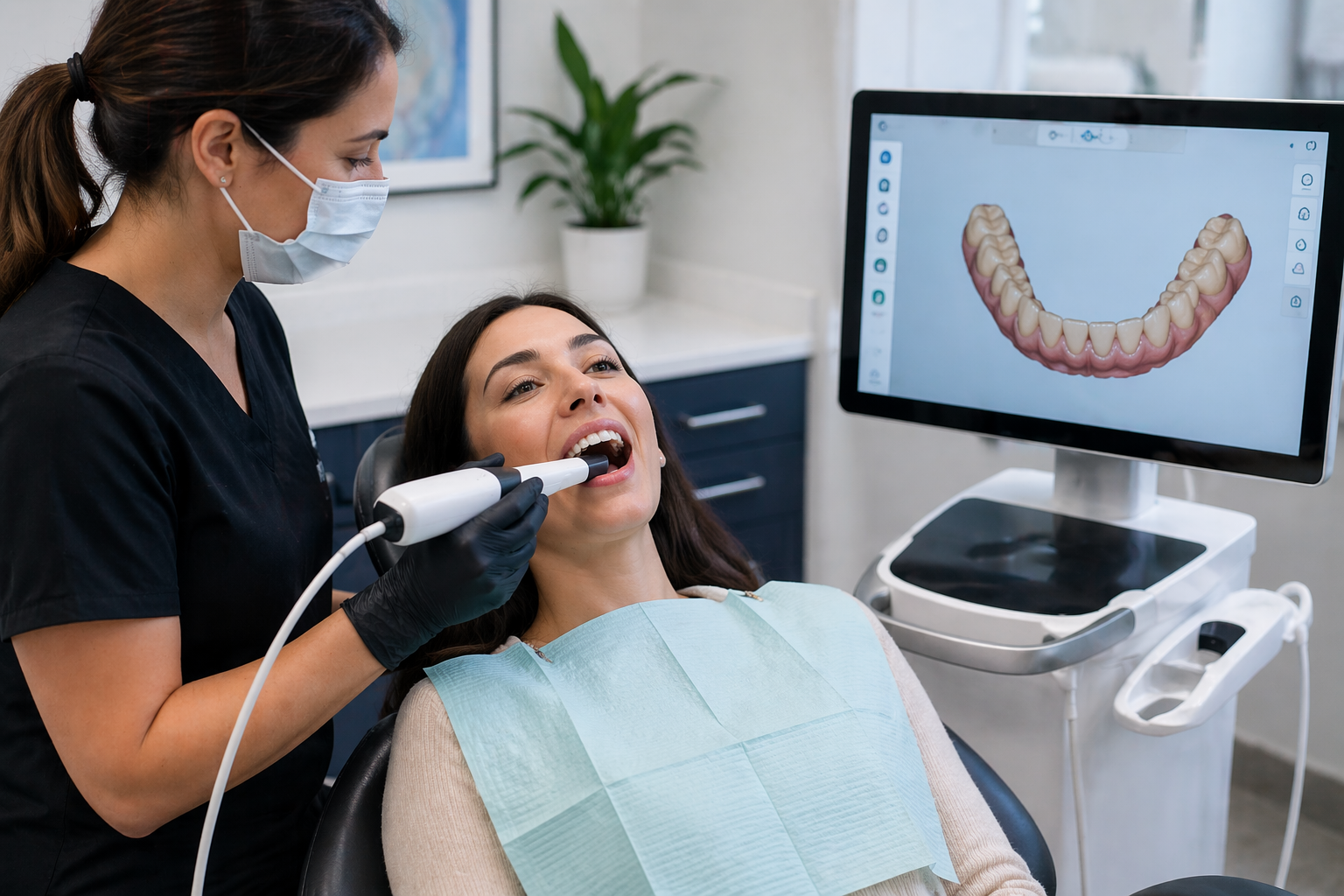 Patient receiving a digital dental scan
